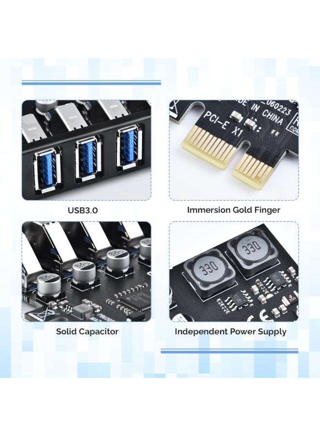 PCIe to USB 3.0 Expansion Card with 7 Ports – SuperSpeed 5Gbps USB Hub for Desktop PC - Image 3